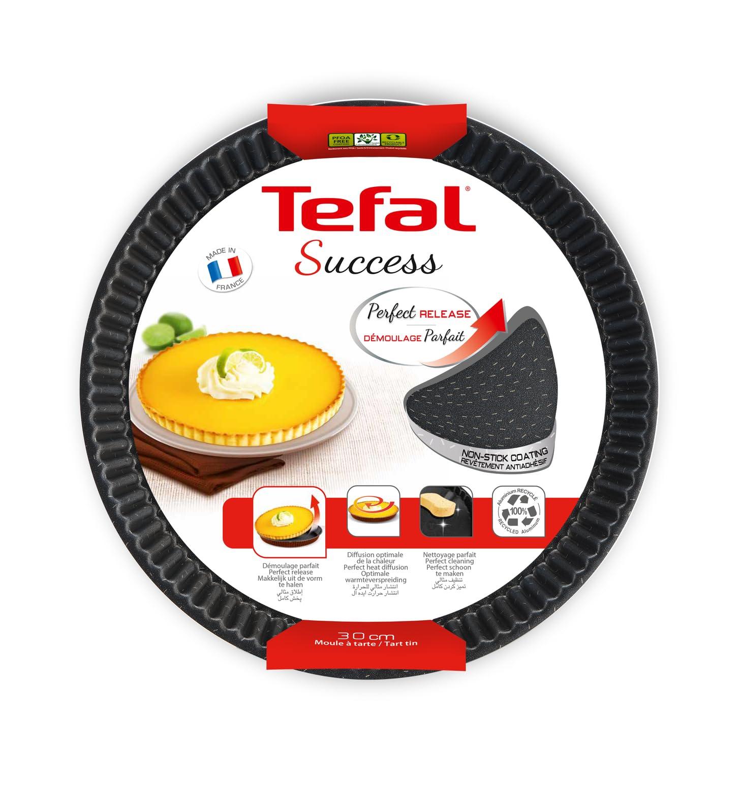 Tefal Success Moule à tarte 30 cm, Revêtement antiadhésif, Aluminium recyclé