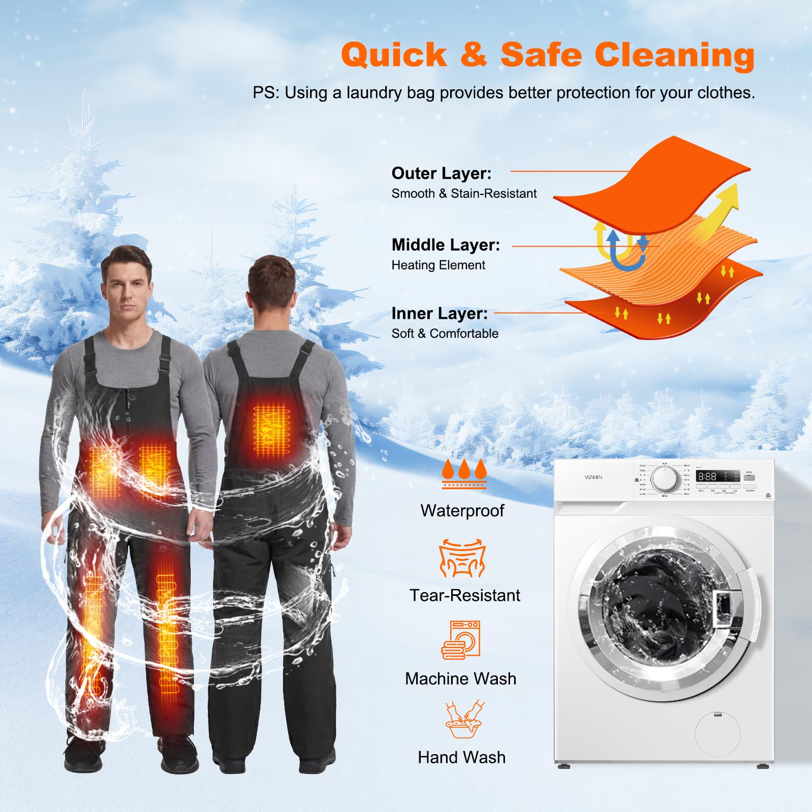 Beheizbare Latzhose Herren Hose mit 7,4V 16000mAh Akku, Wasserdicht Latzhosen für Herren Skihose, Winter Overall Beheizte Arbeitslatzhose Männer Berufshose mit vielen Taschen (XX-Large)