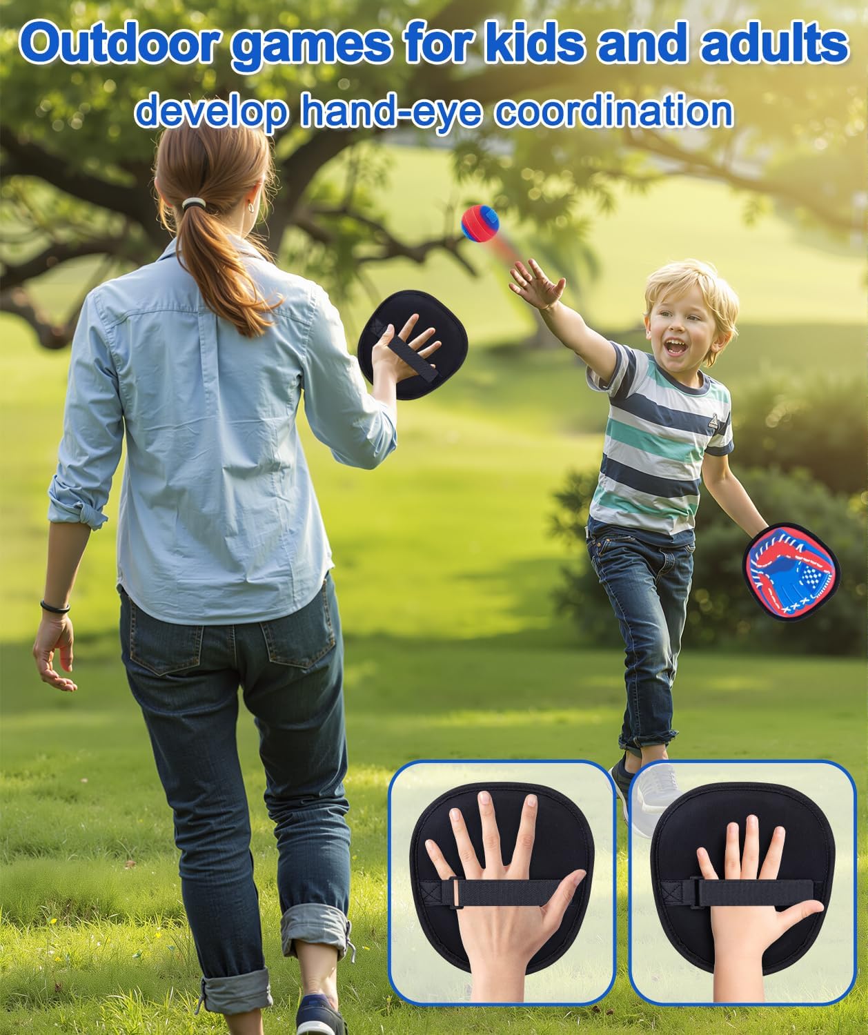 Toss and Catch Game Ball Set Toddler Toys for Ages 2-4 5-7 8-13 Boys Girls Birthday Gift, Yard Games Outside Beach Pool Outdoor Toys for 3 4 5 6 7 8 Year Old Gifts Kids Toddler Baseball Glove Red 4 paddles 4 balls image 3 of 9 B0CYLG5NST