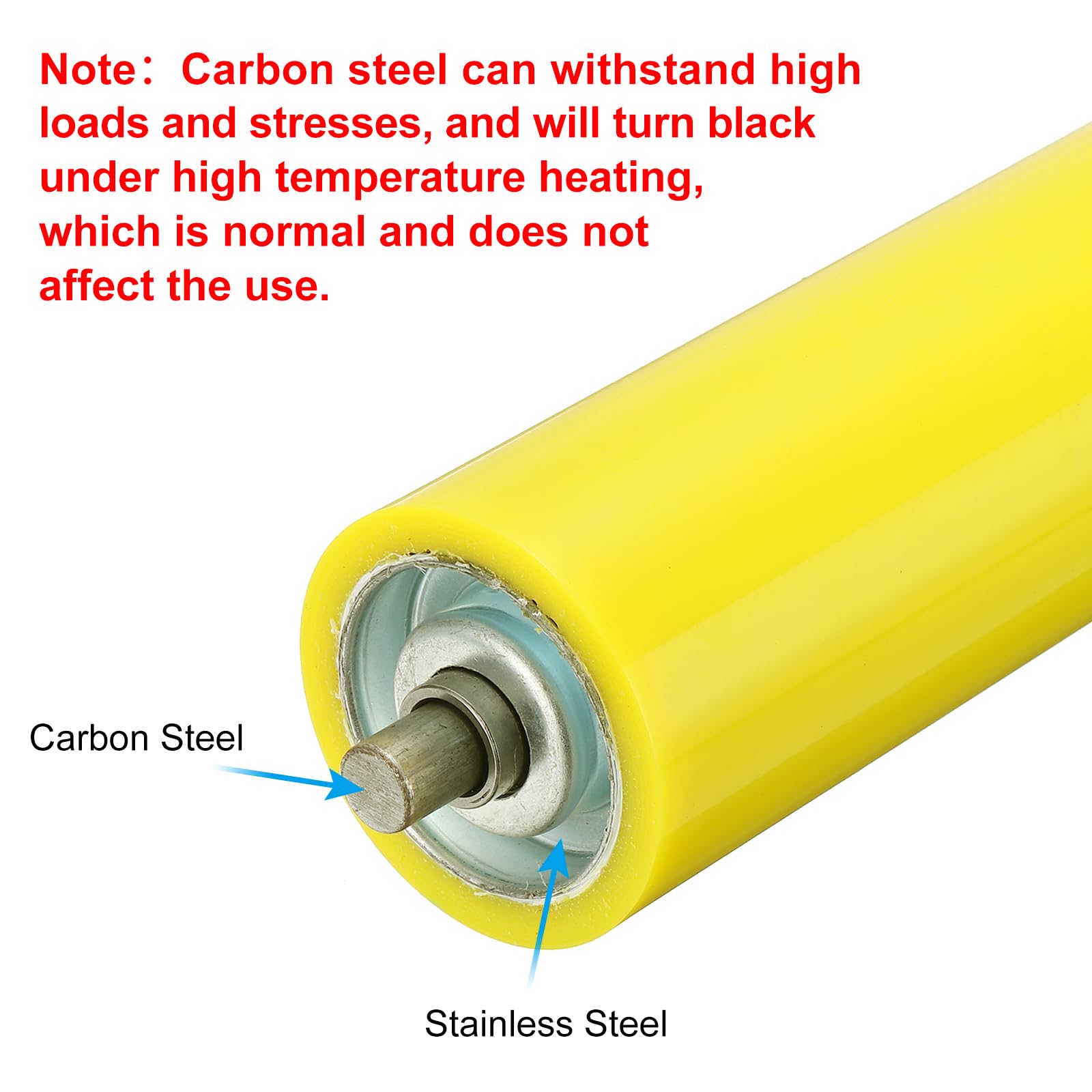 PATIKIL Transportador Poliuretano Recubierto Rodillo 4" Diámetro 16" Longitud, 2 Paquete Inoxidable Acero Transmisión Reemplazo Parte Galvanizado Extremo, Amarillo