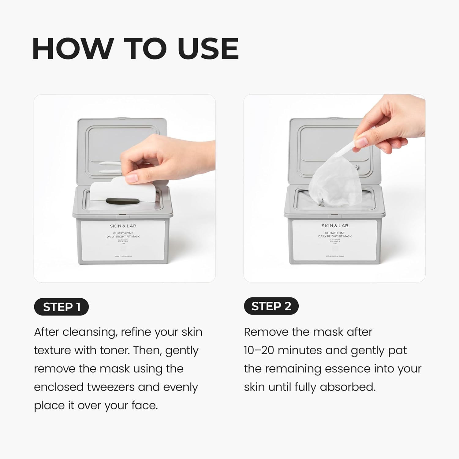 [SKIN&LAB] Glutathione Daily Fit Sheets Mask for Face 30ea, 11.83 fl oz, Radiance, Hydrating & Moisturizing Korean Face Mask for Skin Tone Care, Dark Spot Care, Skin Tone Improvement (350ml/30 ea)