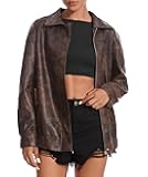 Women's Faux Leather Jacket Oversized Motorcycle Zipper Bomber Coats Fashion Casual Travel Outfits