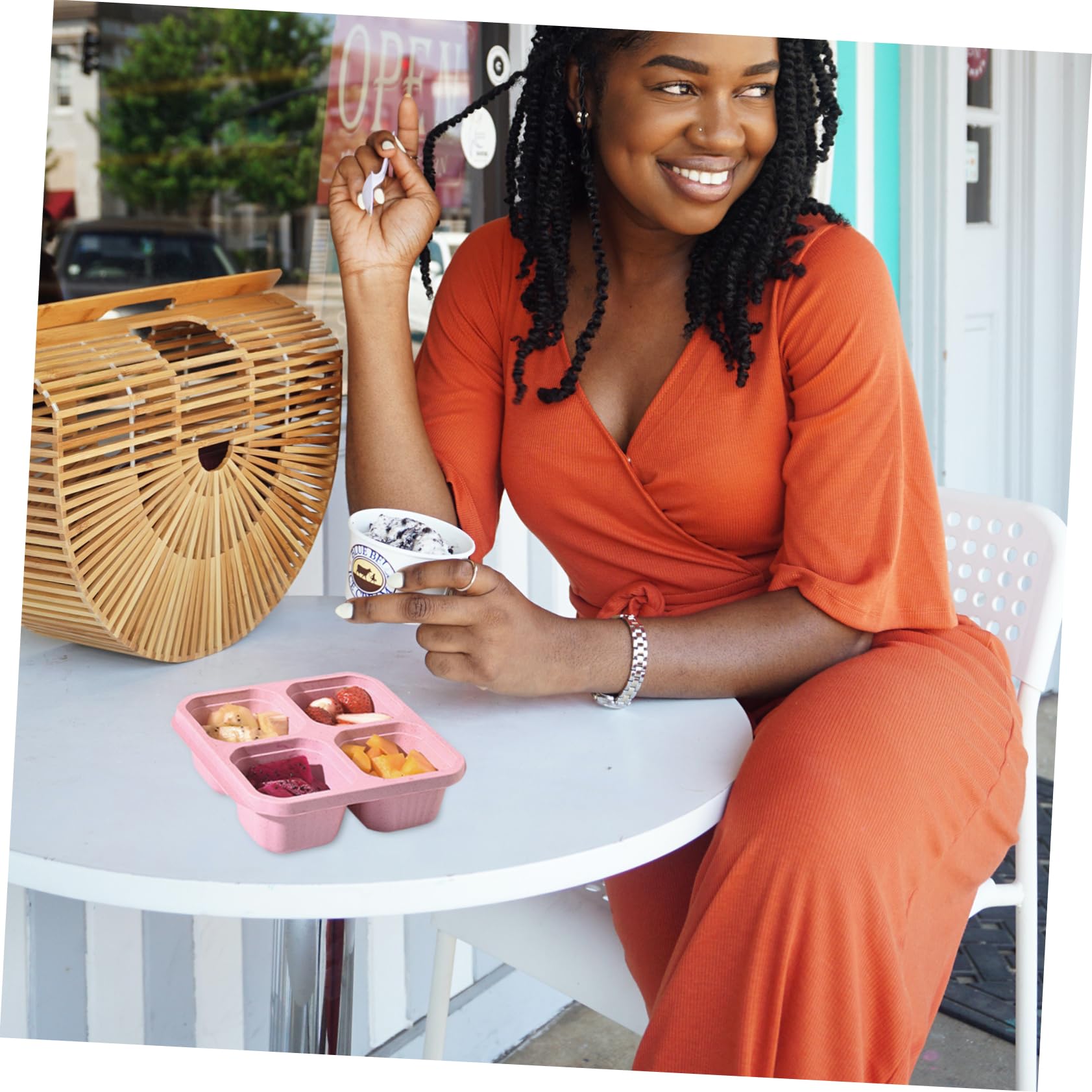 Unomor 4pcs Box Wheat Food Box Candy Case Food Tray Unbreakable Divided Dinner Dipping Bowl Portion Control Plate Charcuterie Tray Cupcake Holder Tray Snack Holder Plastic re-usable