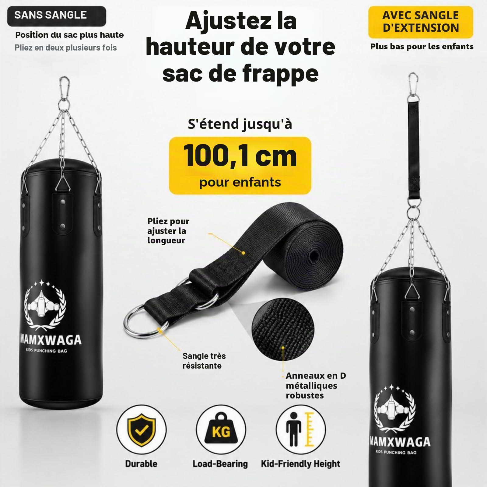 Enfants Sac de Frappe Suspendu Non-Rempli, 2 FT Lourd Sac de Boxe avec Gants de Boxe 6oz, Set de Boxing du Junior pour 3-12 Ans