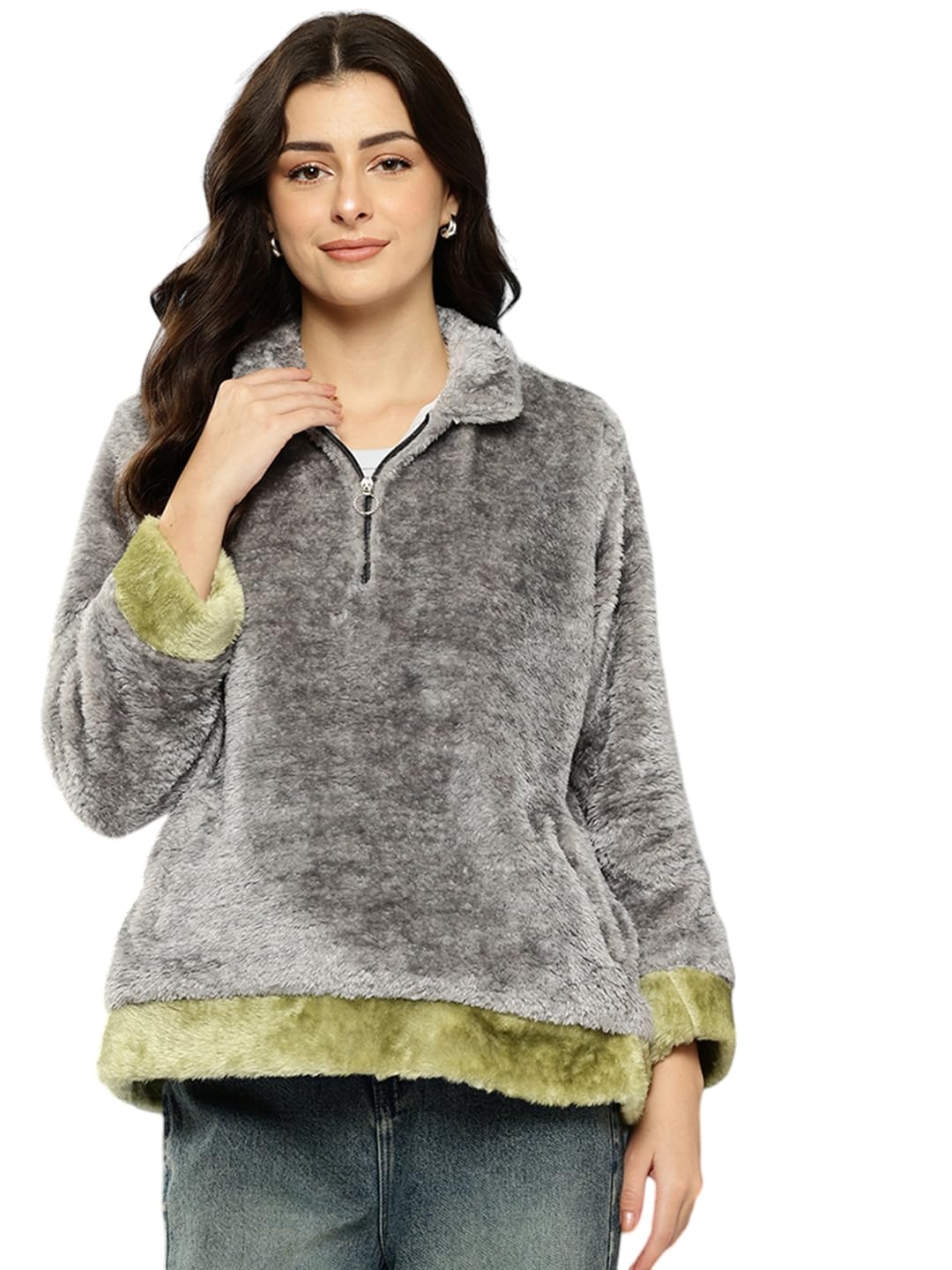 aarika Womens Winter Wear White-Pink Colour Solid Fur Sweat Shirt-picture-12