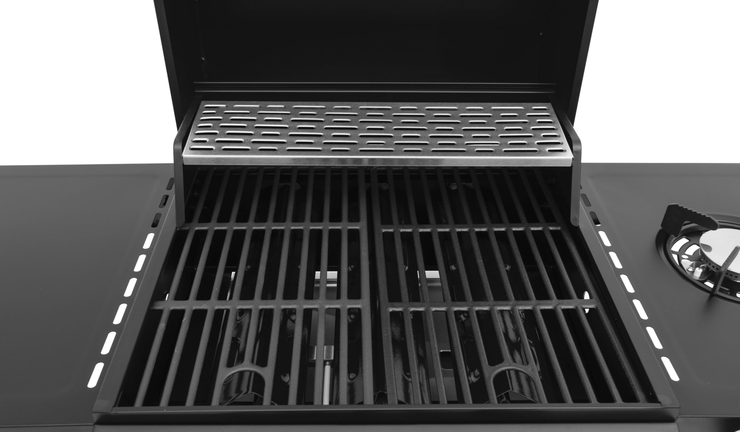 El Fuego® „San Francisco“ Gasgrill | 3+1 Brenner | inkl. Gasschlauch und Druckminderer | Grillrost aus Gusseisen | mit Thermometer | Brenner aus Edelstahl | inkl. Seitenbrenner | AY 5632 (3+1 Brenner)