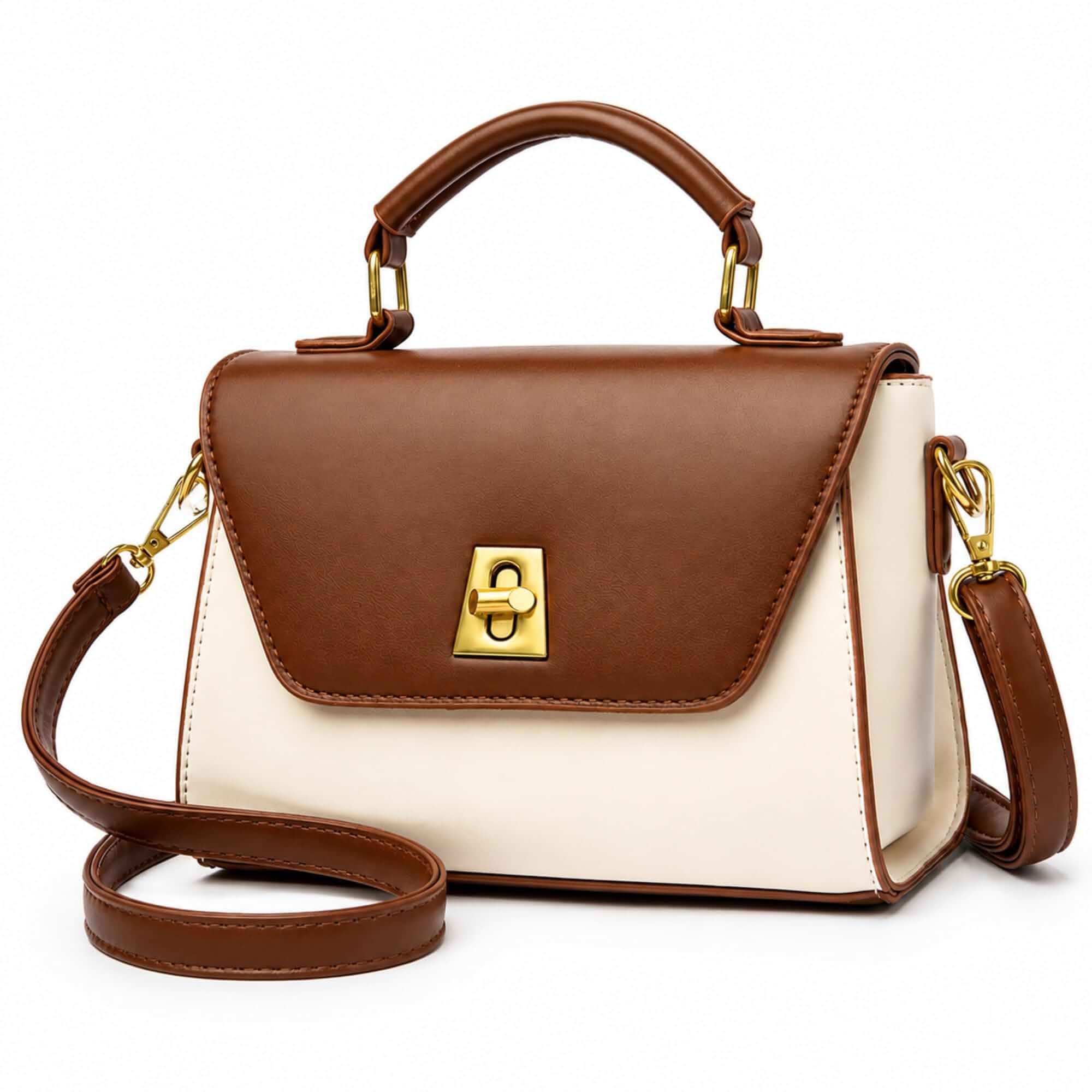 Crossbody Bag for Women Shoulder Handbag PU Leather Satchel Purse with Top Handle Gold Turn Lock Adjustable Strap