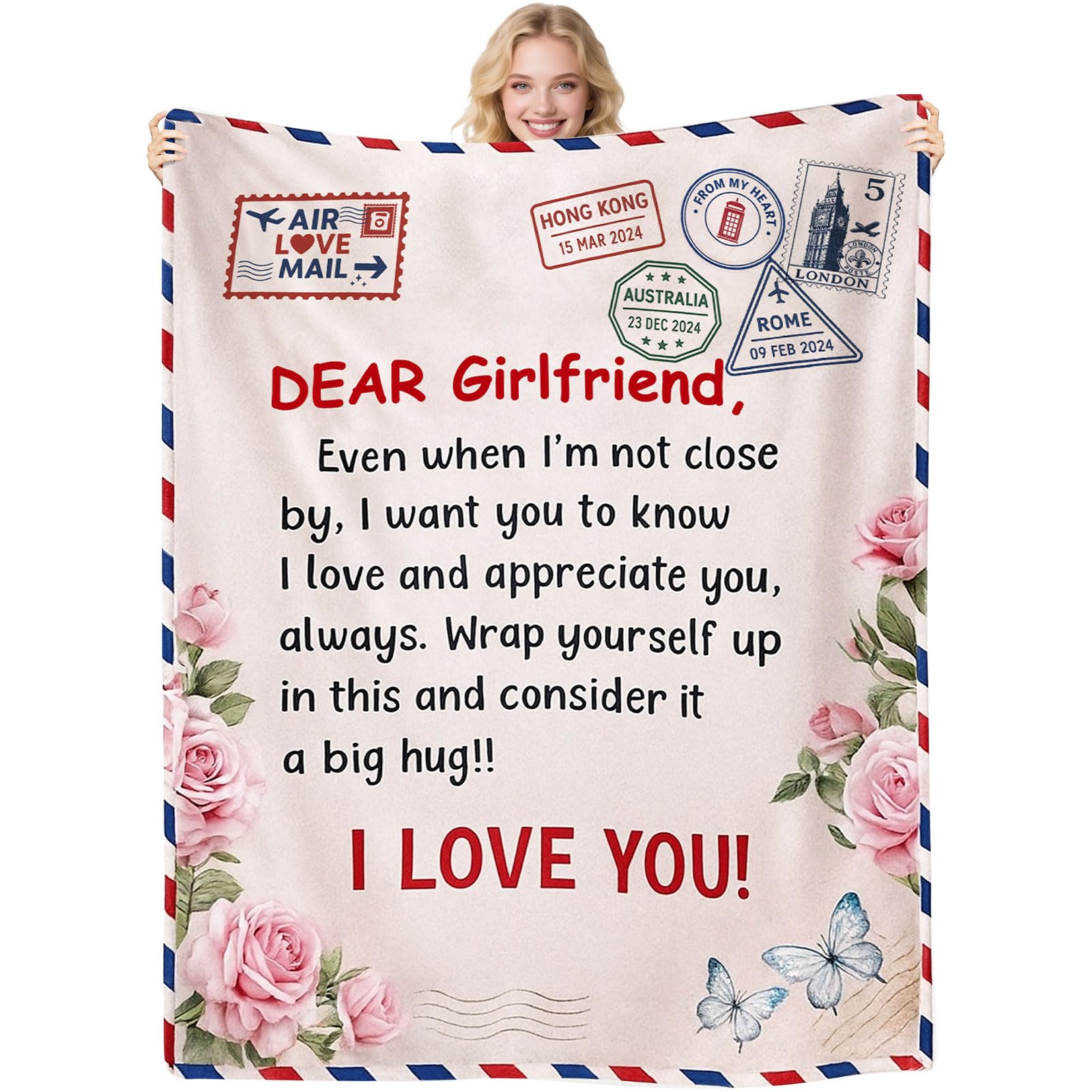 twirush Girlfriend Gift, 50''x60'' Valentines Gifts for Girlfriend, Birthday, Christmas, Anniversary, I Love You Gift for Her, Long Distance Relationship Gift for GF, Soft Blanket for Bed Sofa