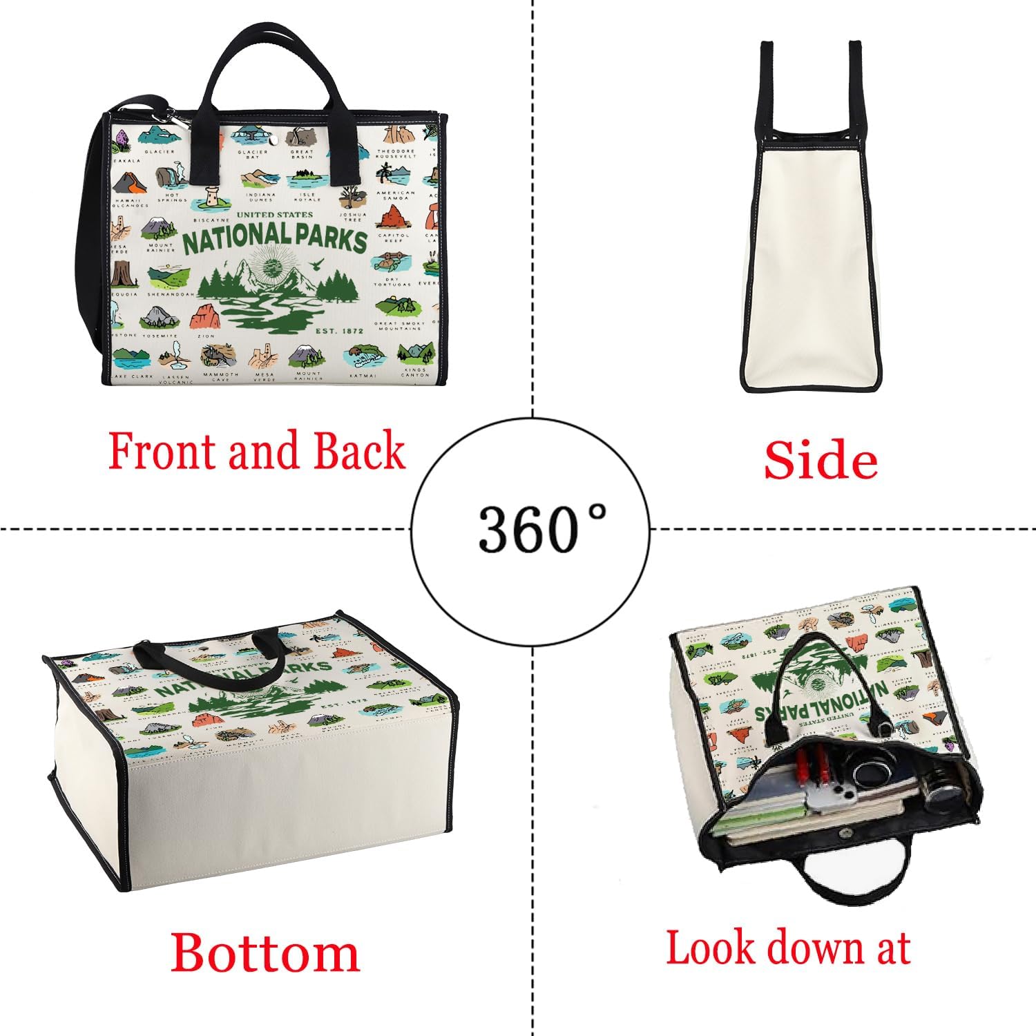 POFULL National Parks Checklist Gift Traveler Shoulder Bag National Park Hiking Gift US National Parks Tote Bag - Image 5