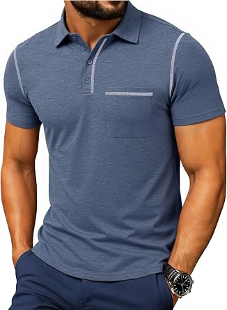 NITAGUT Mens Polo Shirts Casual Short Sleeve Cotton T-Shirt Summer Button Golf Tee with Pocket