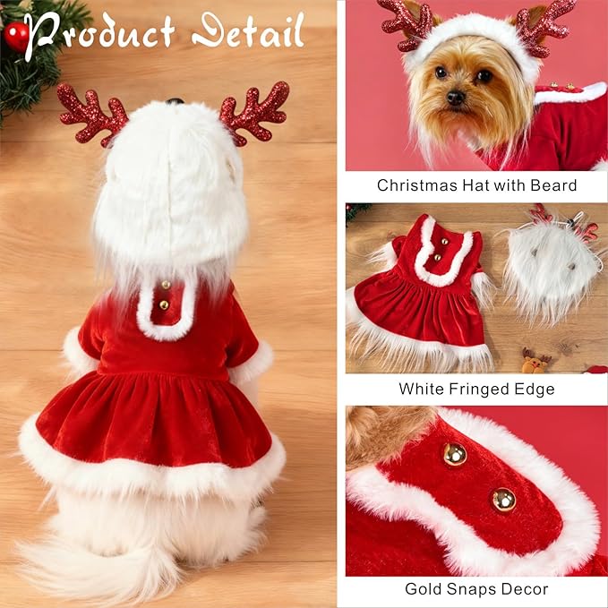 Vestido Navideño para Perro Idepet con Gorro, Disfraz Santa Claus Talla S miniatura 2