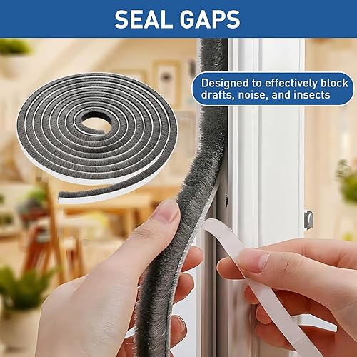 Miniatura 2 de Tambee Burlete autoadhesivo para insonorización para puertas y ventanas, sello de puerta de cepillo, aislamiento de pila, 38 pulgadas x 15 pulgadas
