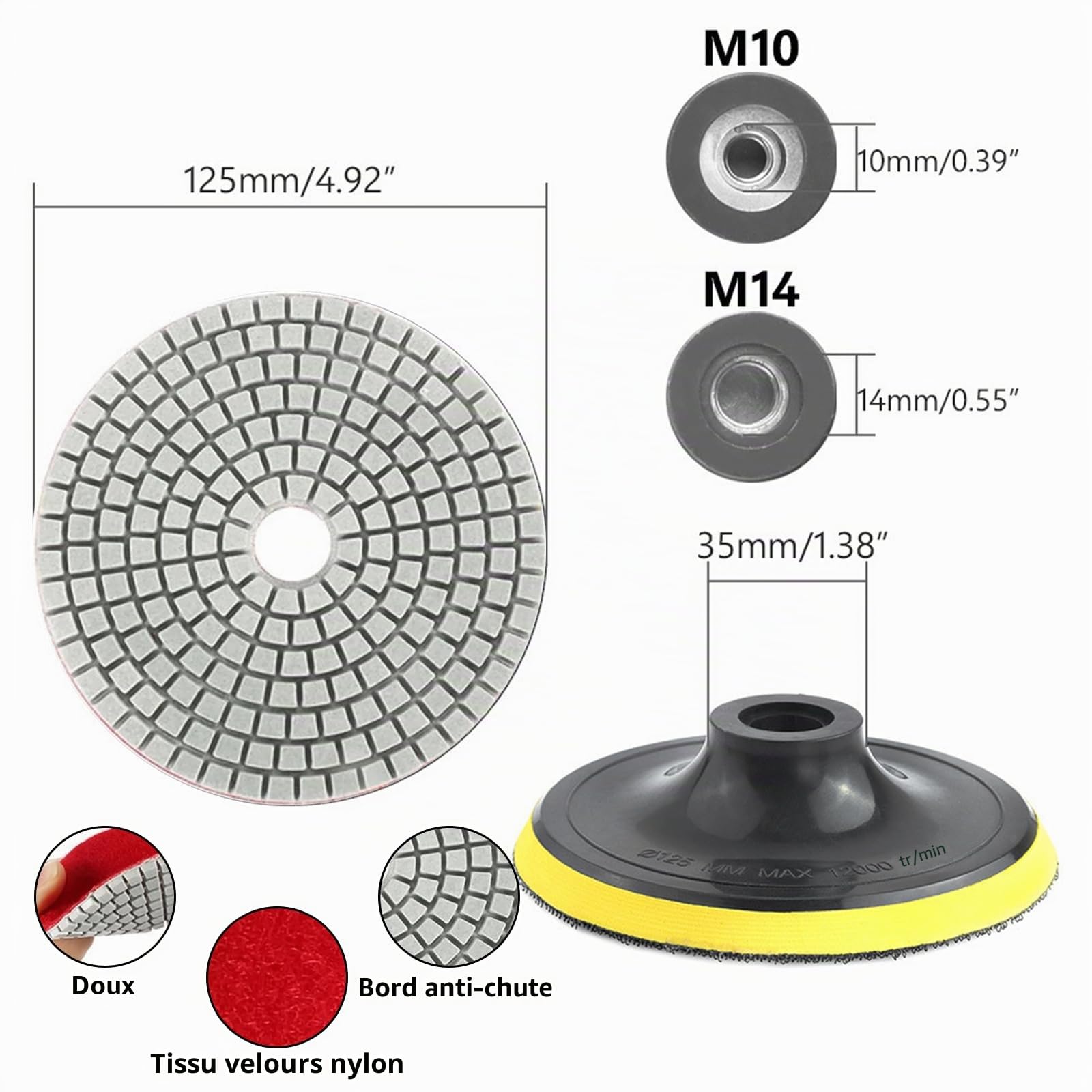 Kit De Polissage Diamant Humide 125 Mm, 9 Pièces | Grains 50 À 10000, Pour Marbre, Granit, Béton, Carrelage Et Pierre, Compatible Meuleuse D'Angle