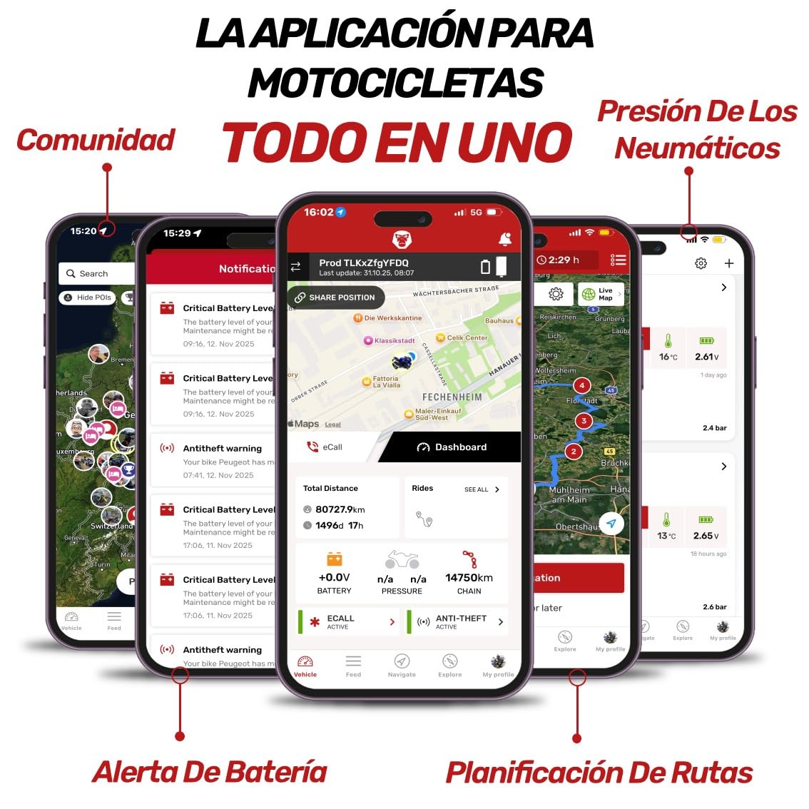 TPMS | Sensores de presión de neumáticos | Temperatura de los neumáticos | Bluetooth 5.0 | Válvula de 3,5" | 8 Gramos por Sensor | App | Navegación | Seguimiento | Planificación de rutas | Especificaciones: Bluetooth: v5.0