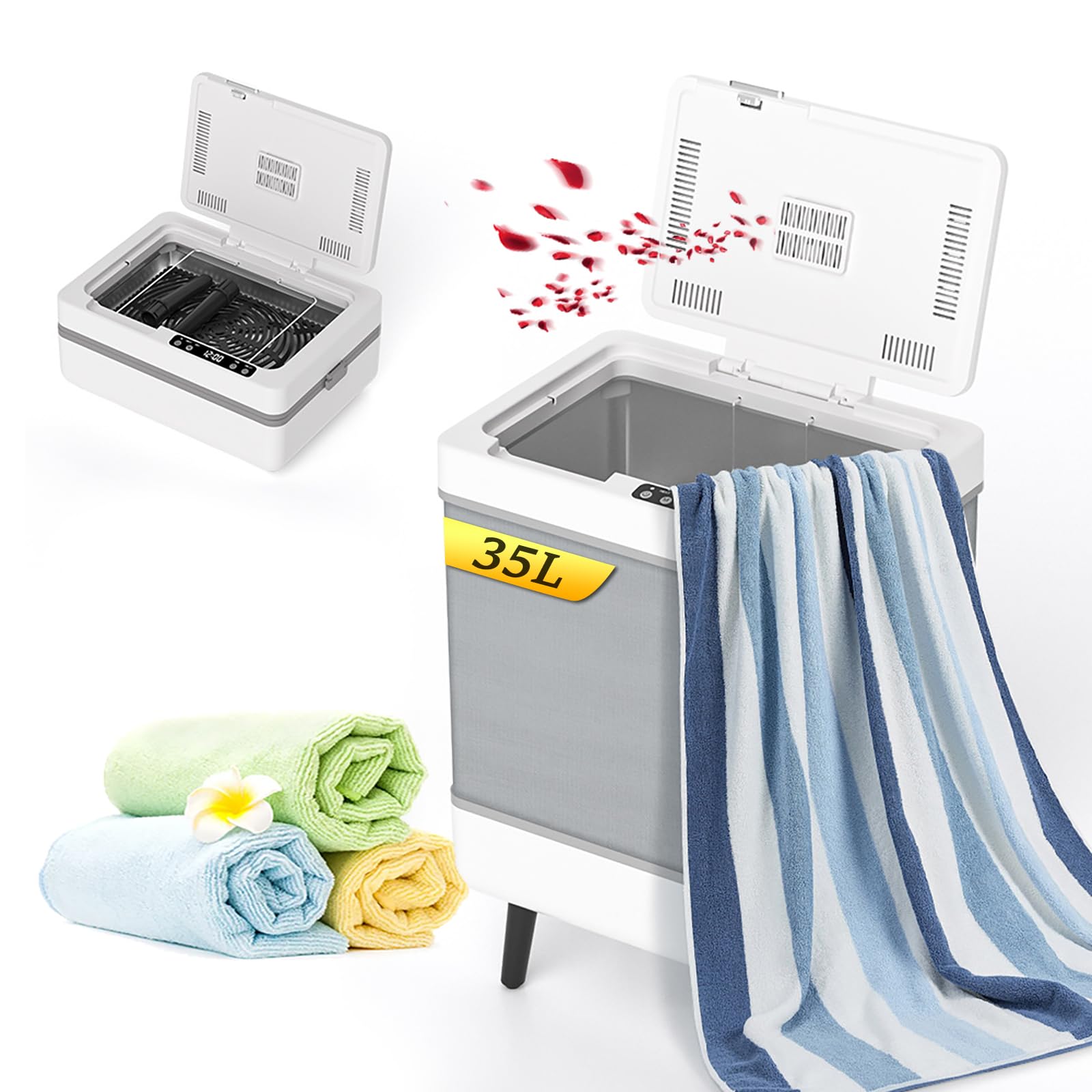 Towel Warmer Bucket With Customized Fragrance, 35L Large Hot Towel Warmer, Heating & Drying Mode, Timers and Auto Shut Off, LED Display, Foldable Towel Heater for Bathrobes,Blankets,Pyjamas (White)