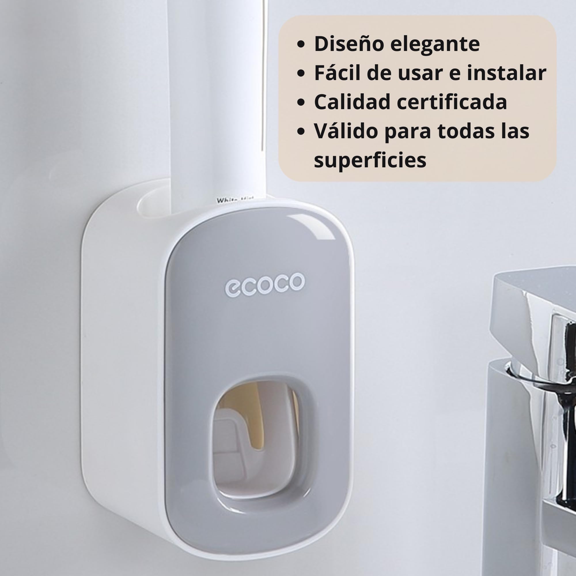 smartia - Dispensador de Pasta de Dientes de Diseño Moderno, Adhesivo fácil de poner en la pared, Exprimidor Pasta de dientes, Apto en todas las superficies, Resistente a agua y humedad (Blanco)