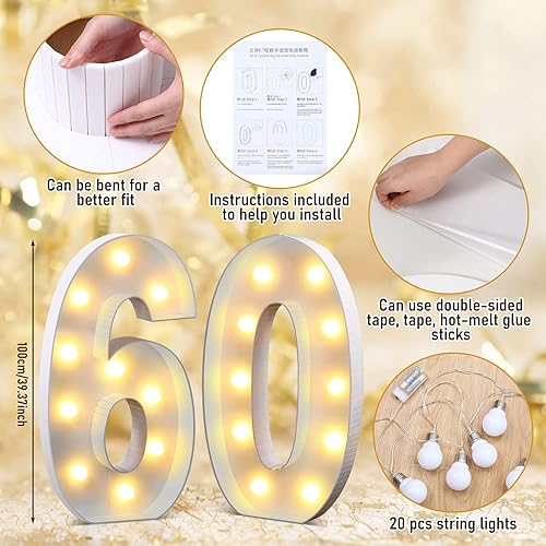 Miniatura 3 de Retisee Juego de marcos de números de marquesina iluminados de 4 pies con mosaico gigante, decoración de fiesta con números de marquesina blanca