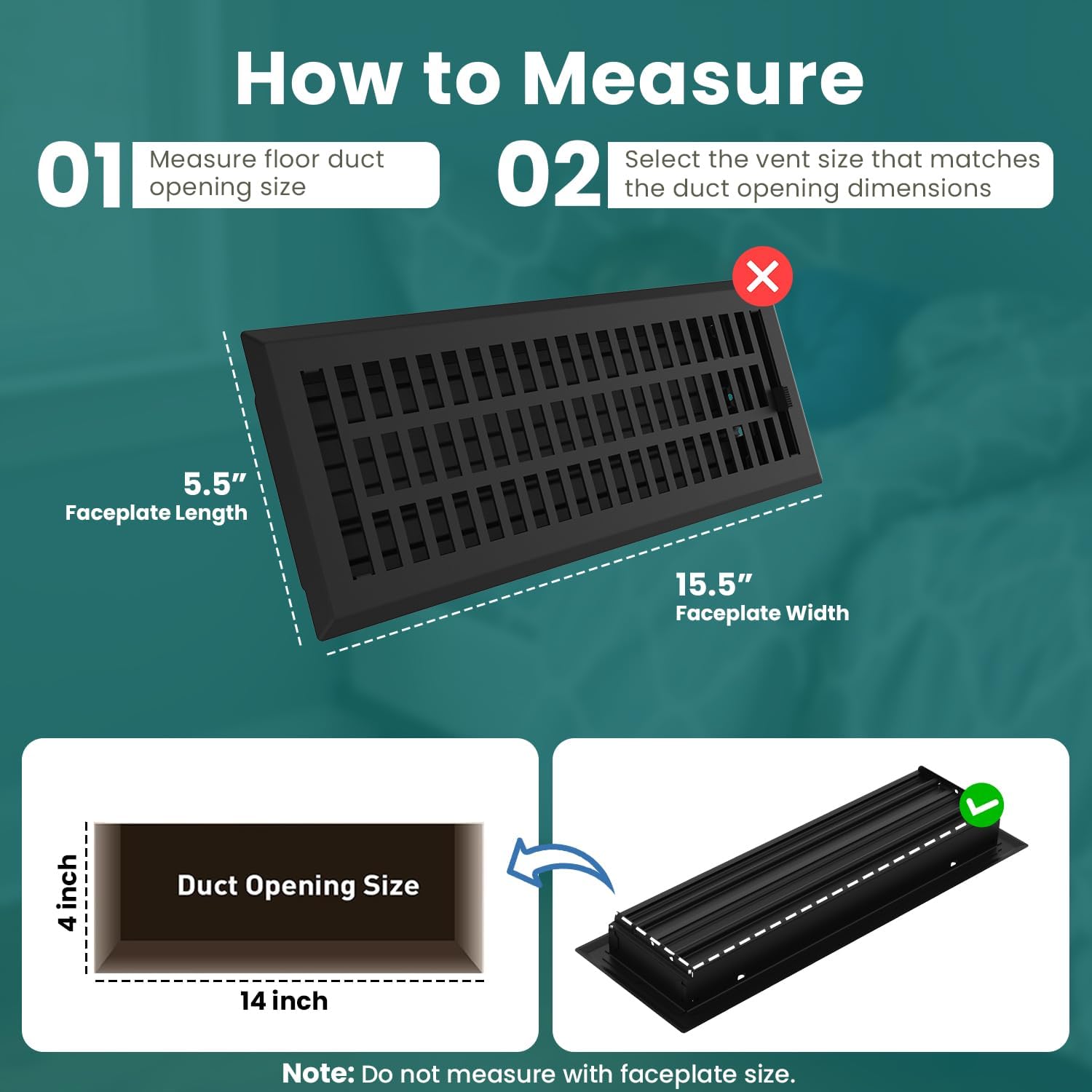 Empire Register Co, Vent Cover - 4x14 inch, Modern Contemporary Design, Textured Black Finish, Heavy Duty Floor Vent Covers, Metal Damper Attached Vent Covers for Home Floor only