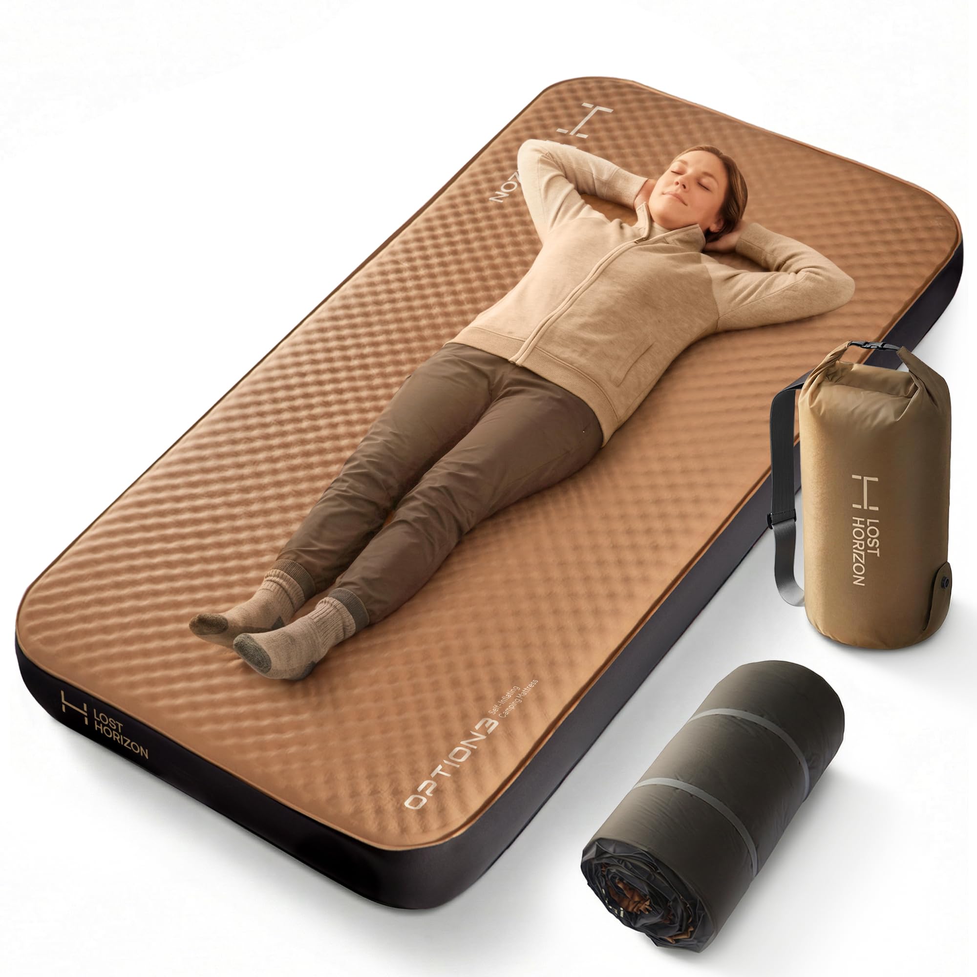 LOSTHORIZON Air & Foam Camping Mattress, Self-Inflating Sleeping Pad, 4.5" Thick, with Pump Sack, Twin