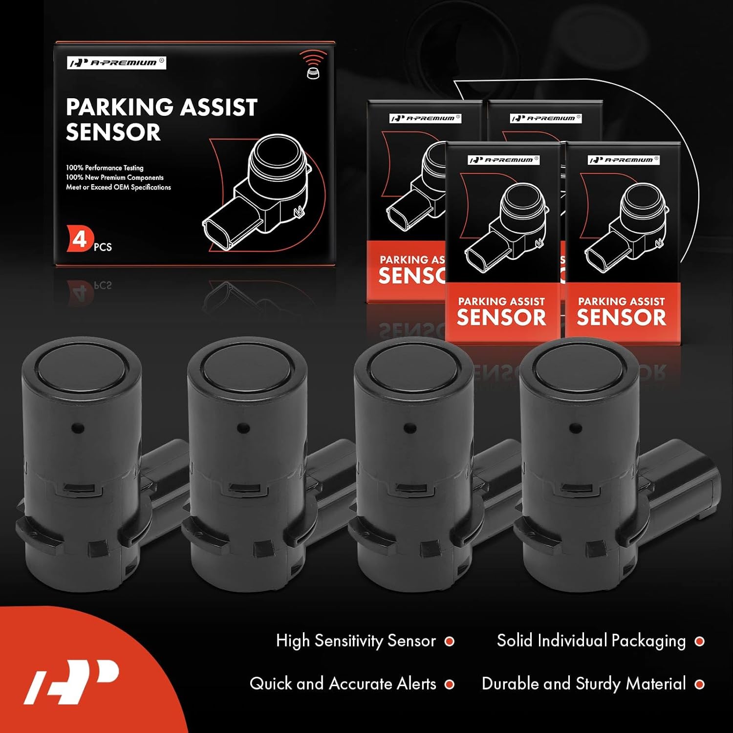 A-Premium 4-PC Rear Reverse Backup Parking Assist Sensor Compatible with Mazda Models - XC90 2003-2006, S80 1999-2006, C70 2006-2013, S40 2004-2011, V50 2005-2011, V70 2005-2007, Replace# 39995142