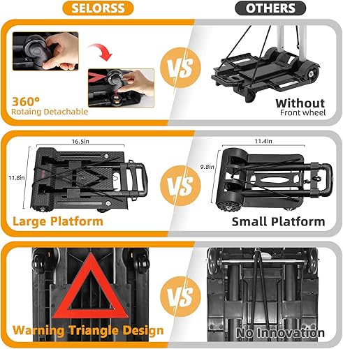 Miniatura 8 de SELORSS Carro de mano plegable 2 en 1, carrito de compras portátil con ruedas y bolsa impermeable extraíble, plegable, ligero, de gran capacidad