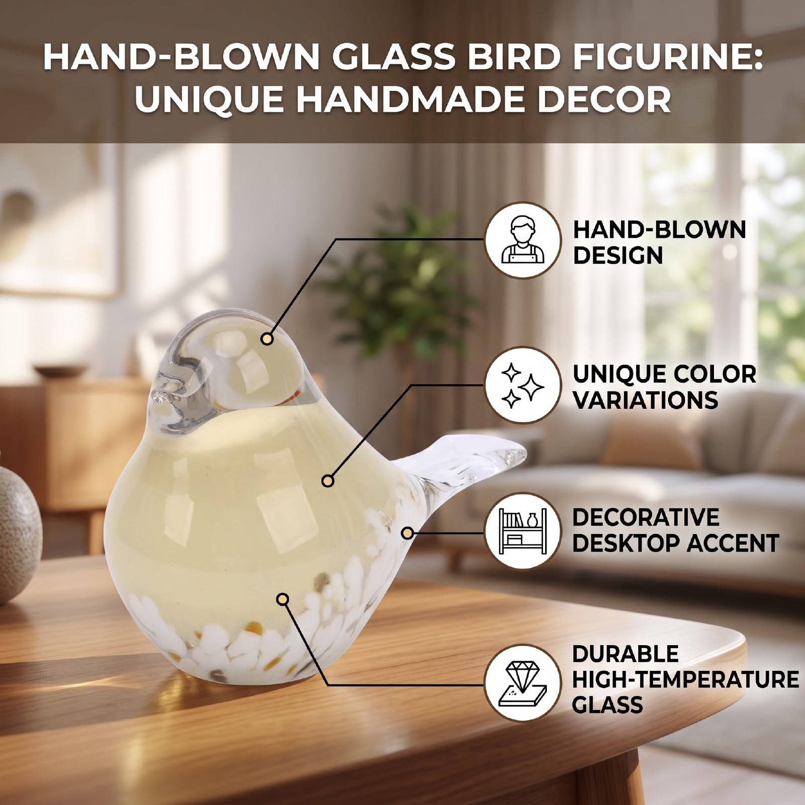 Luocute Mundgeblasene Vogelfigur aus Glas, 6,38 Zoll Briefbeschwerer