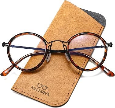 JOLLYNOVA Retro Round Blue Light Blocking Reading Glasses for Women Men,Metal Anti UV Readers Leopard & Single Vision, 1, x