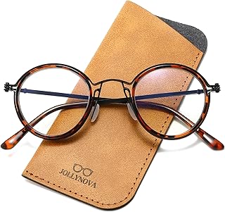 JOLLYNOVA Retro Round Blue Light Blocking Reading Glasses for Women Men,Metal Anti UV Readers (Leopard & Single Vision, 1.5, x)