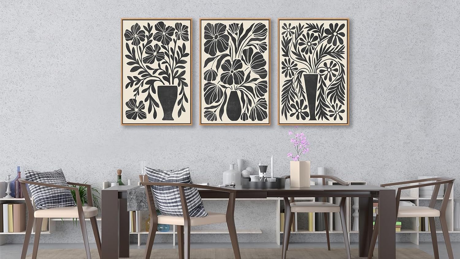 arteWOODS Botanical Framed Wall Art - Neutral Abstract Pictures Vintage Boho Floral Wall Decor Black Beige Minimalist Prints Aesthetic Vase Flowers Painting Artwork 20" x 28" Set of 3 Natural Framed