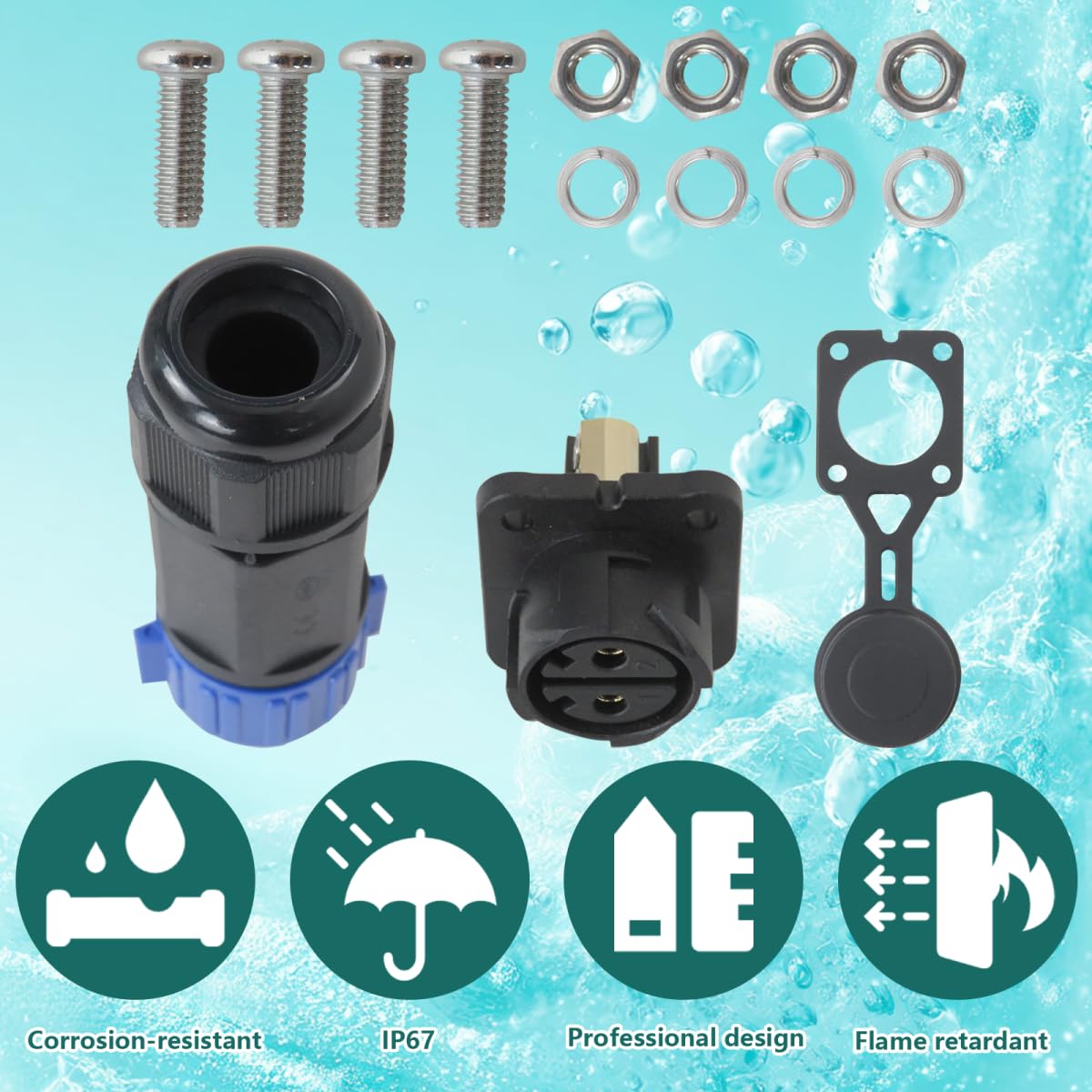 WELURE Trolling Motor Plug and Receptacle Set for 2-Wire Configuration 12V, 24V, 24/36V, 12/24V, 36V or 48V Systems, DC to DC Power Connector for Freshwater & Saltwater