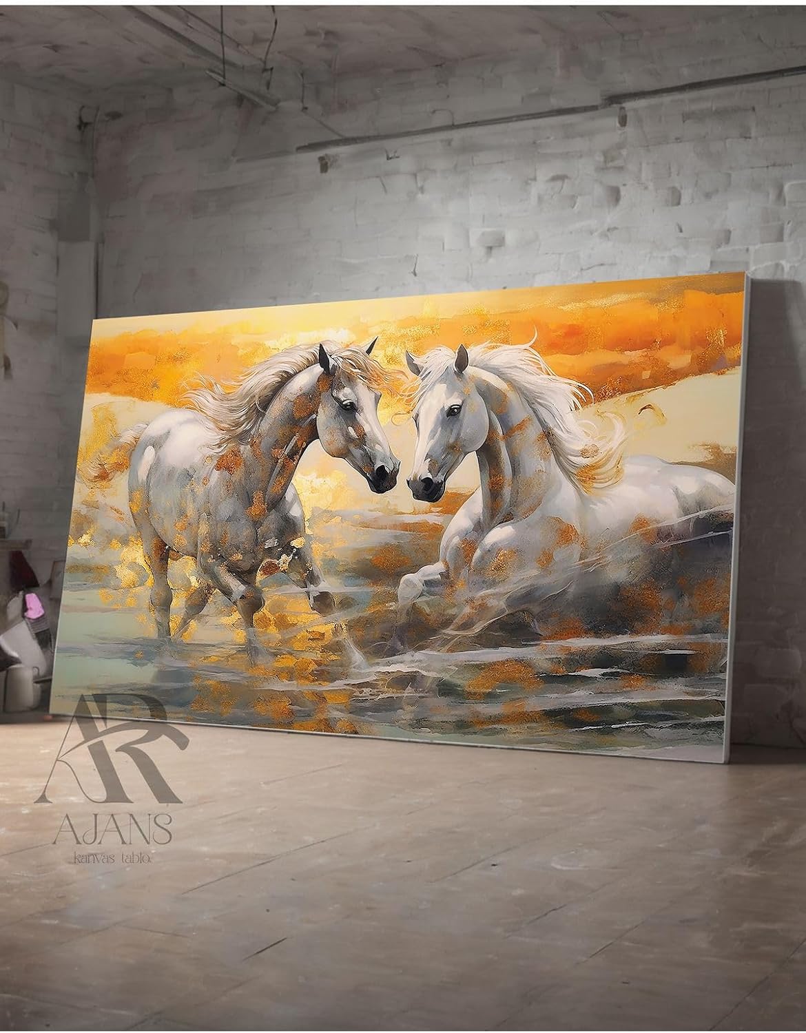 Ar Ajans Kanvas Tablo Çift Beyaz At Dekoratif Kanvas Tablo 60 X 90