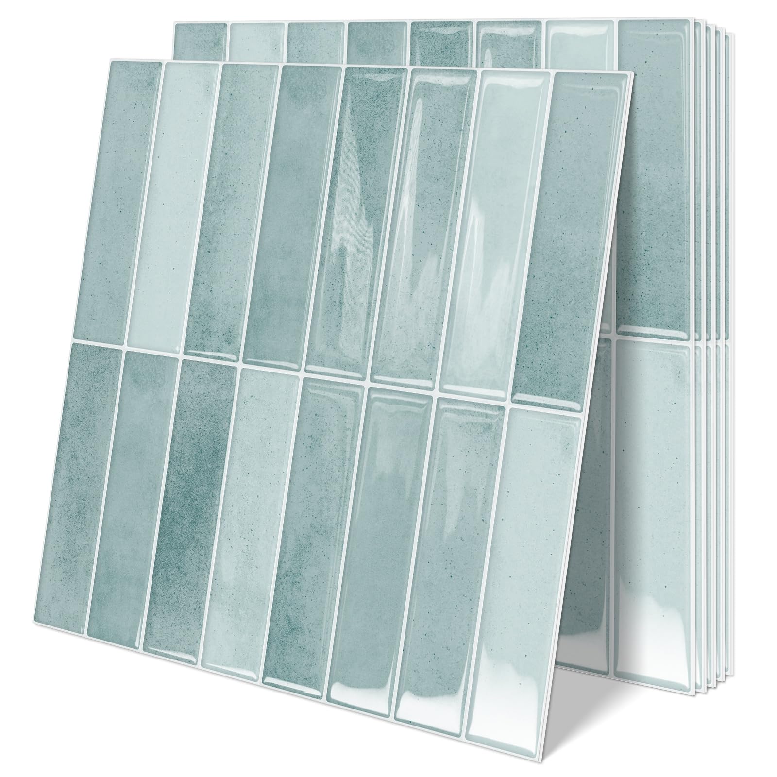 Photo 1 of 10 Sheets Upgraded Thicker Design Subway Tile Peel and Stick Backsplash,12”×12”Self Adhesive Wall Tiles Stick on Back Splash for Kitchen,Bathroom,Camper(Azure Blue)