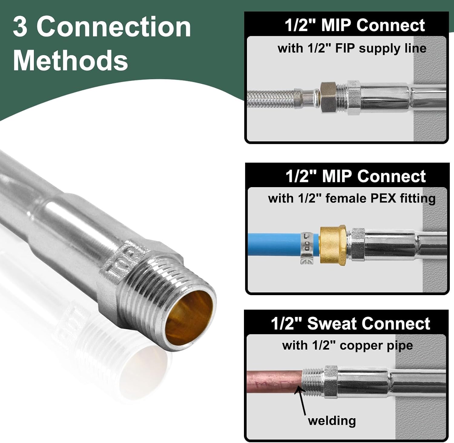 TTFLEX 12 Inch Frost Free Sillcock with 1/2 Inch MIP x 1/2 Inch Sweat Connector, Frost Free Outdoor Faucet with 3/4 Inch MHT Hose Bibb
