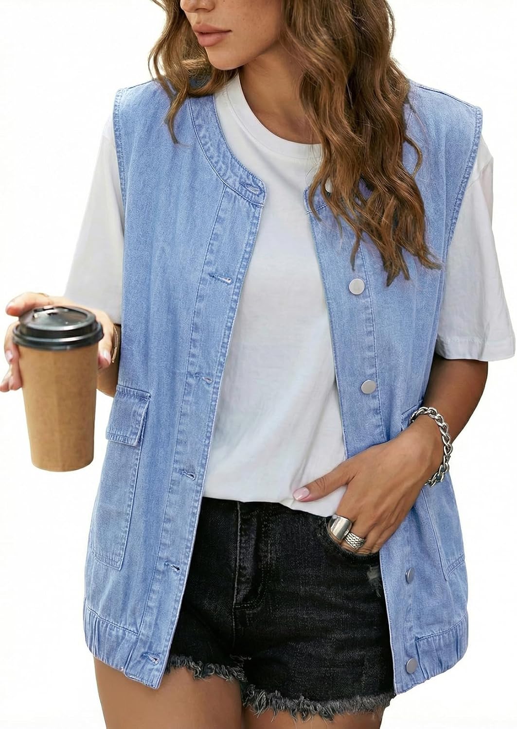 Dokotoo Women's Denim Vest Sleeveless Button Down Jean Vest Waistcoat Jacket with Pockets