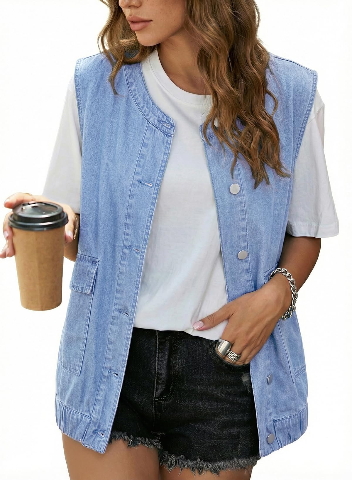 dokotoo Women's Denim Vest Sleeveless Button Down Jean Vest Waistcoat Jacket with Pockets-picture-25