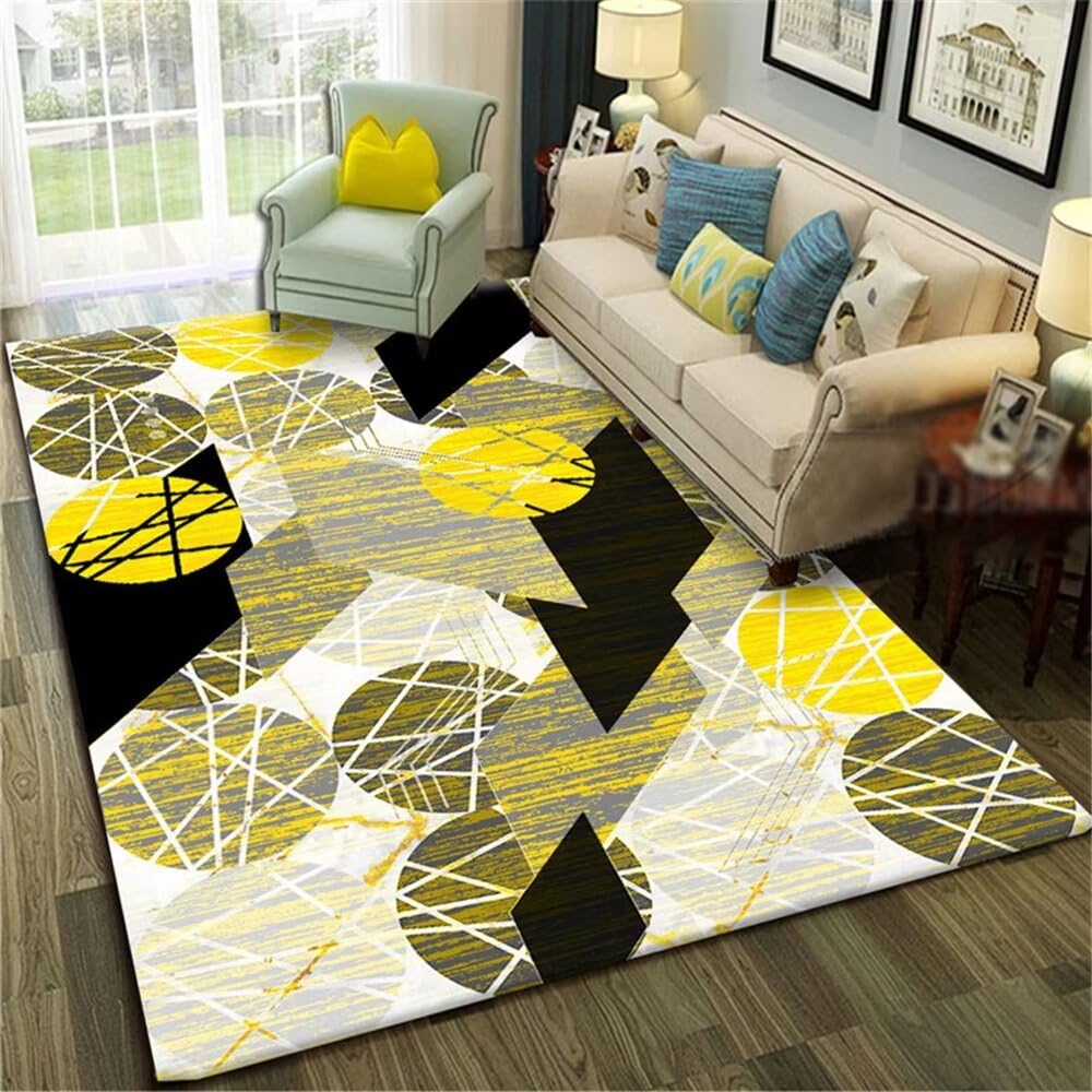 Tapis de salon XXL jaune pour créer un coin lecture chaleureux au bureau