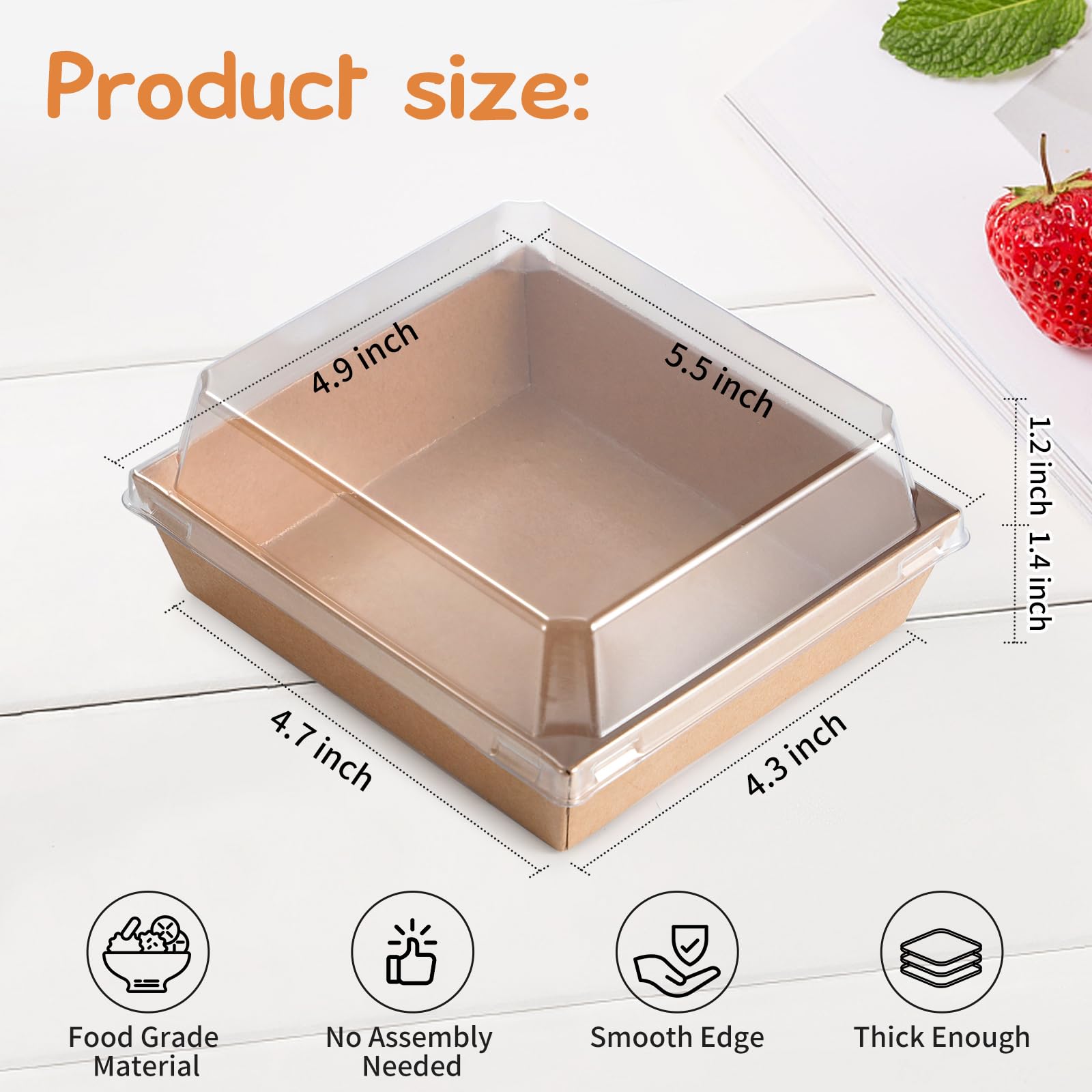 Paquete de 20 cajas de charcutería con tapas transparentes, recipientes cuadrados de papel desechables para alimentos, cajas de panadería para fresas, rebanadas de pasteles, postres, donas, fiestas,