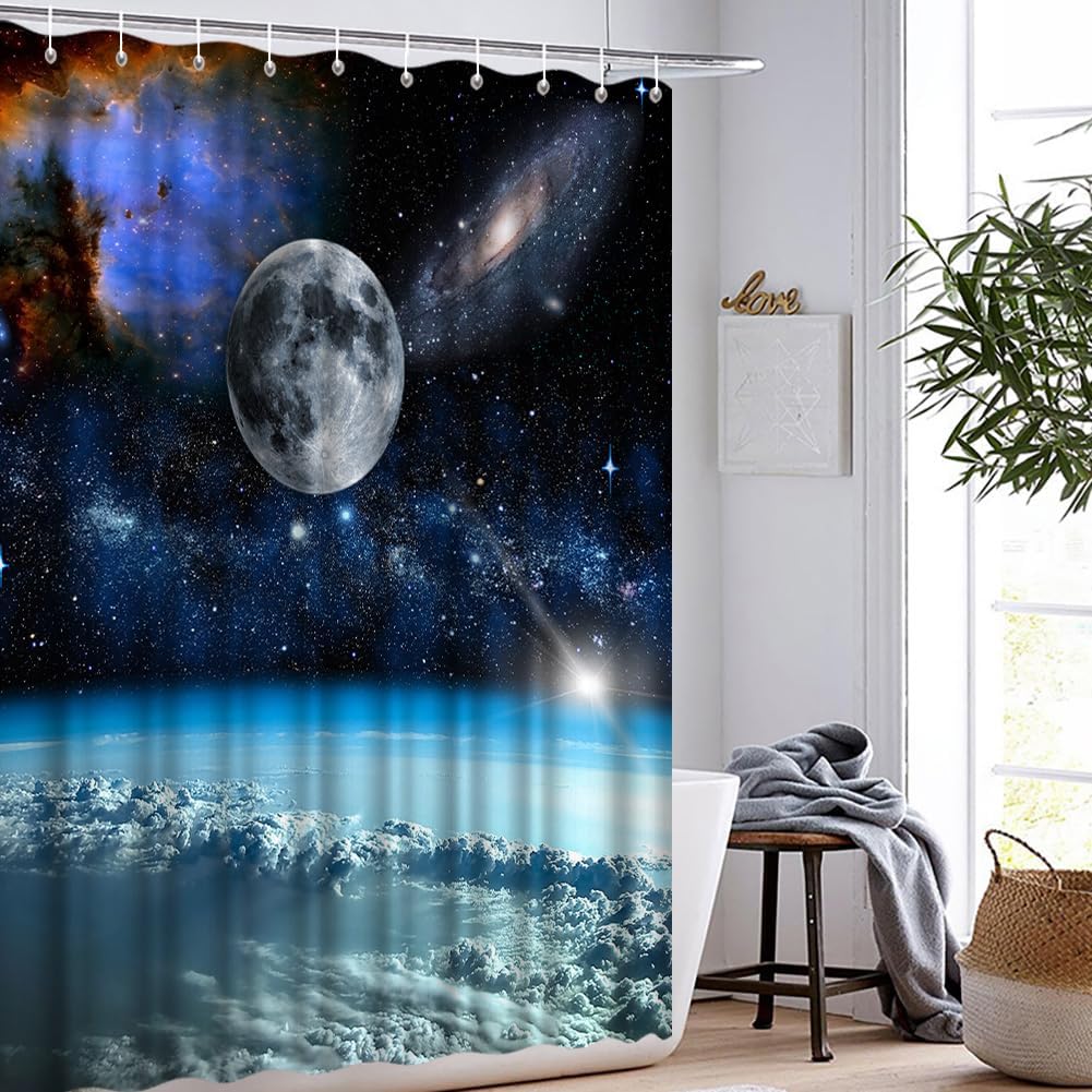 Outer Space Fabric Shower Curtain Galaxy Bathroom Decor 72 x72inch