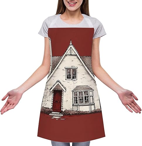 Miniatura 3 de MUSM Apron for Adults - 27.6 X 31.5 Inch, Heavy-Duty Polyester Aprons with Two Large Pockets, Waterproof White Line House Kitchen Apron for Cooking,