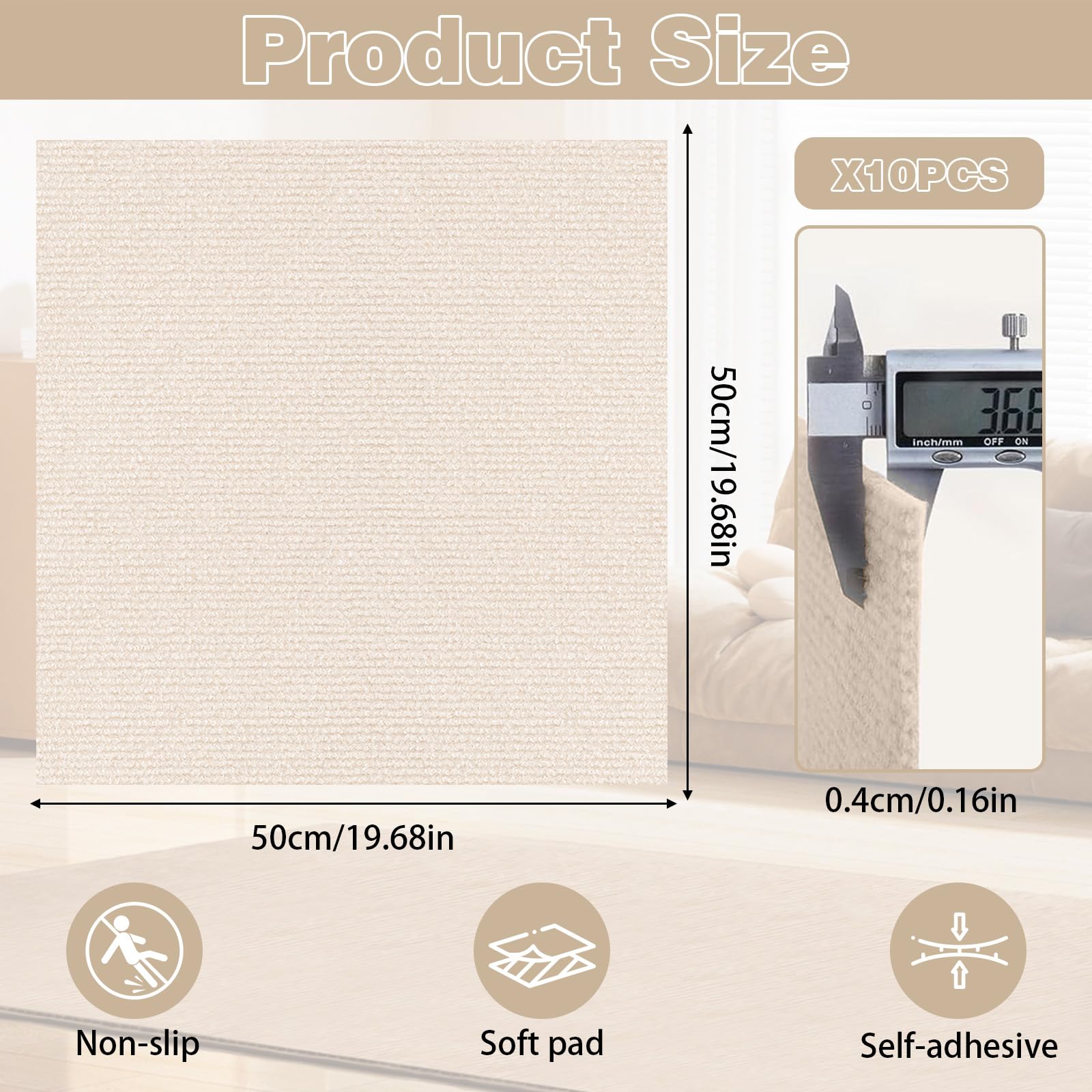 Piastrelle per tappeti autoadesive (beige, 50 x 50 cm)