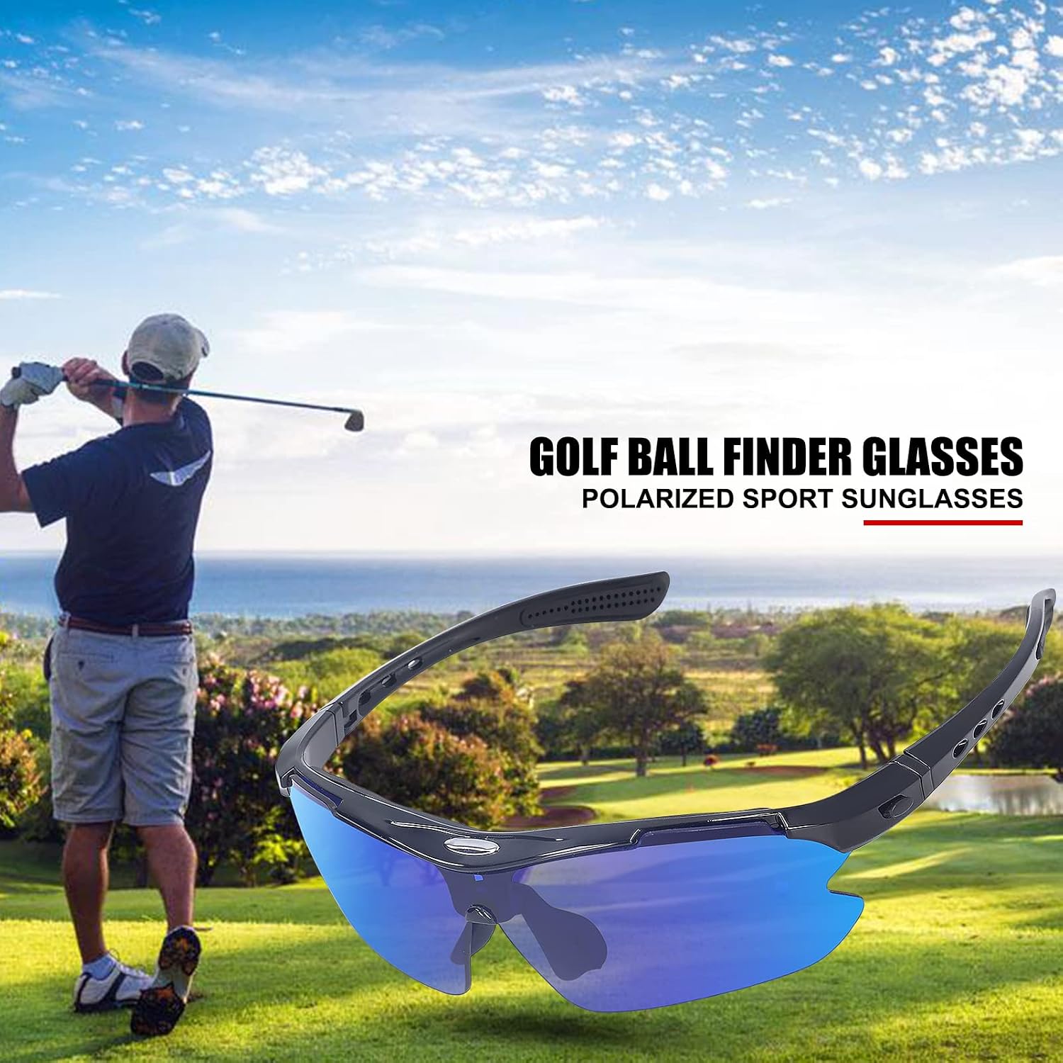 Blue Lens Golf Ball Finder Glasses, with UV Protection, for Golfers Finding White Golf Balls, Sporty Golf Sunglasses Locating Eyewear for Outdoor Course, Sunny Days