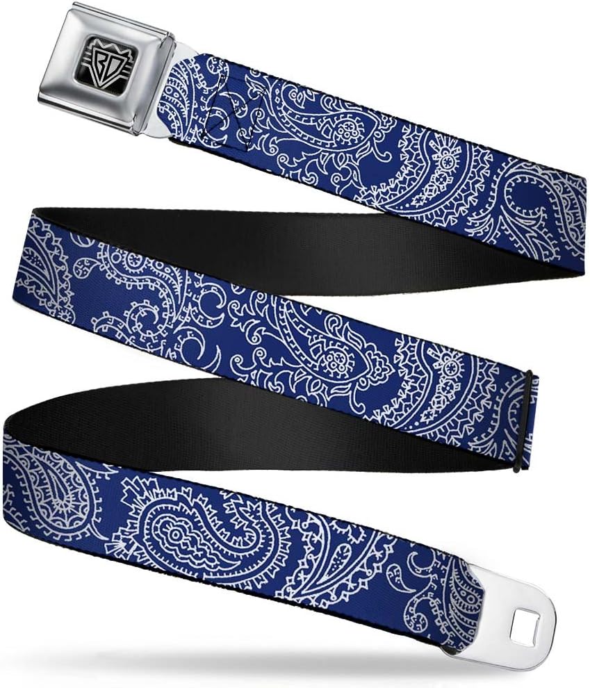 Buckle-Down Seatbelt Belt - Paisley Blue/White - 1.0" Wide - 20-36 Inches in Length