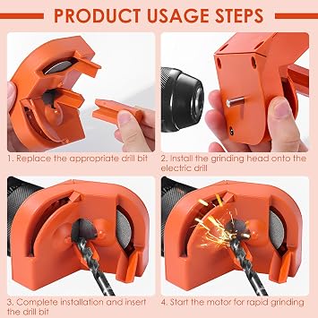 Drill Bit Sharpener for grinder, Drill Bit Sharpener for All Bits(5/64''- 5/8''), Power Drill Bit Grinding Attachment, Portable Drill Grinder Grinding Tool, Powered by Electric Drills