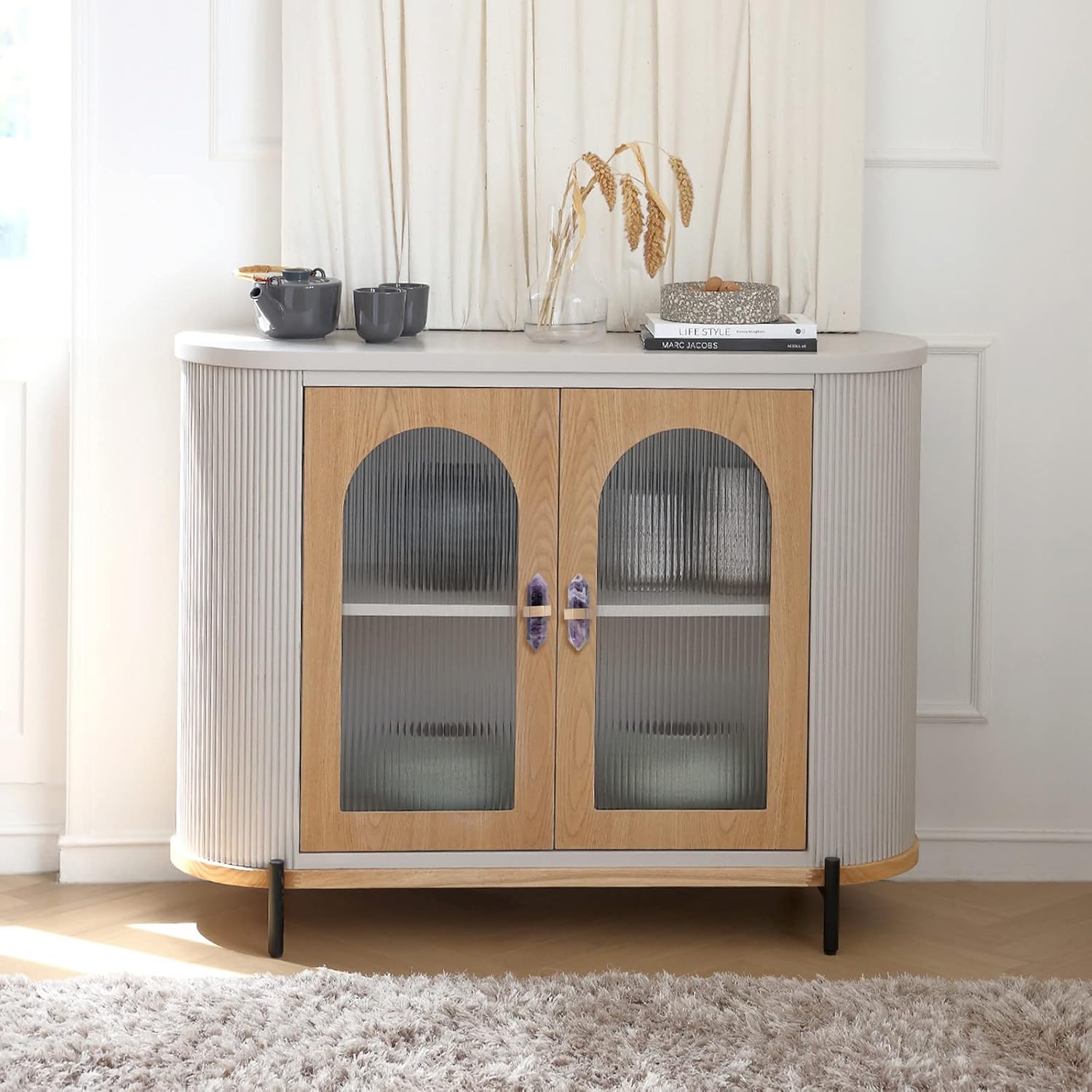 2PCS Hexagonal Amethyst Crystal Drawer Knobs with Screws, T-Bar Brushed Brass Stone Pulls Handles for Cabinet Kitchen Dresser