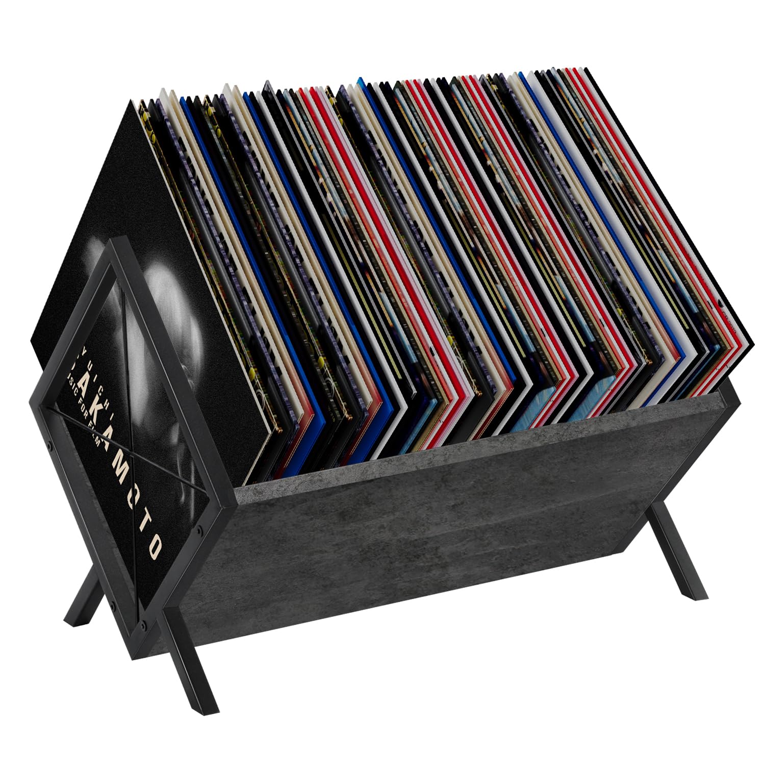YINMIT Soporte para discos de vinilo, estante de almacenamiento de discos de vinilo de 80-100 LP, exhibición de discos de vinilo de montaje rápido, organizador de estilo retro para revistas, libros,