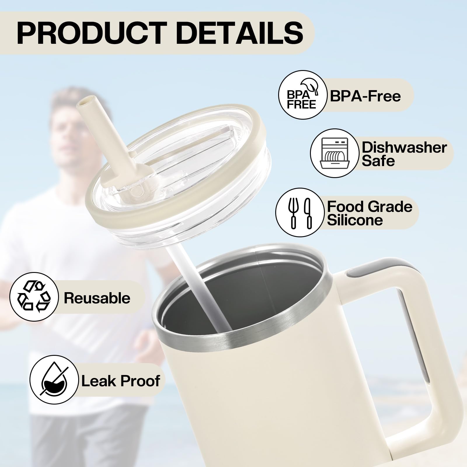AYESY Coperchio di Ricambio per Stanley Cup, 2Pezzi 40oz per Stanley Cup Lid a Prova di Perdite, Riutilizzabili Cup Coperchio con 2 Cannucce e 2 Spazzola per Bottiglie, Antigoccia Sigillato Rimovibile