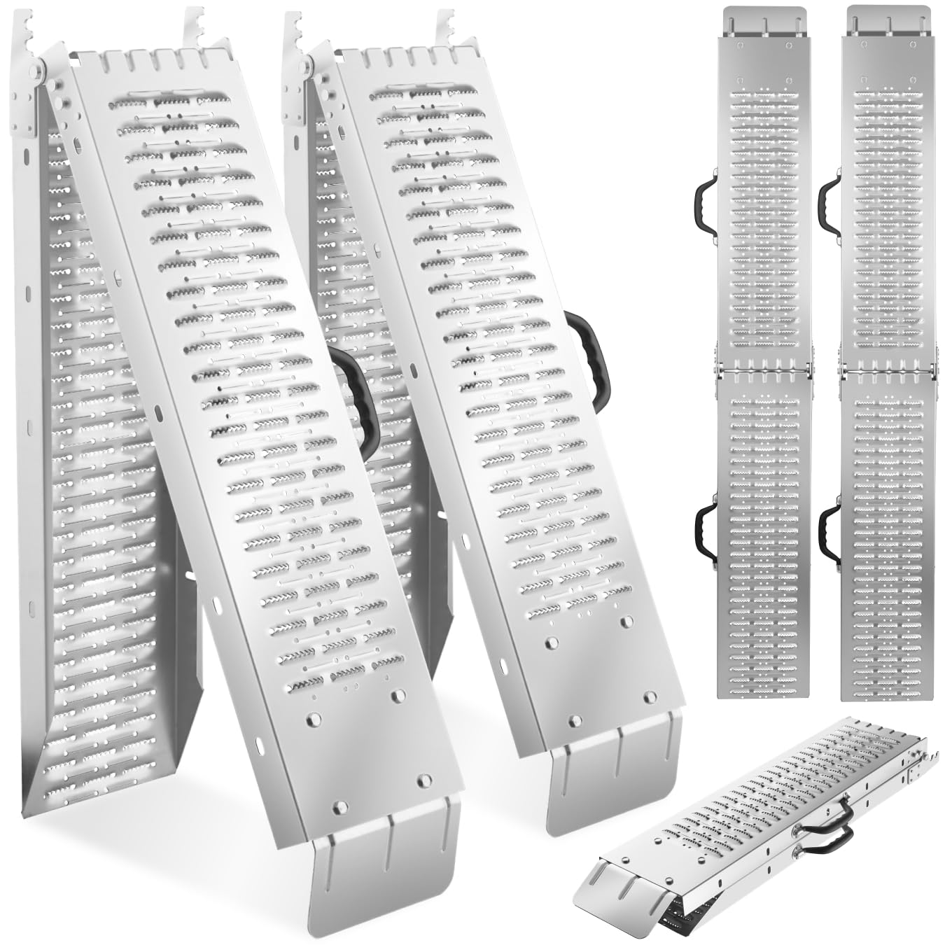 tectake® 2X Faltbare Auffahrrampen, Stahl Rampe, bis 400 kg belastbar, rutschfest, perforiert, Laderampe für Auto oder Anhänger, Auffahrrampe für Motorrad, Rasentraktor, Rollstuhl, Fahrrad (186 cm)