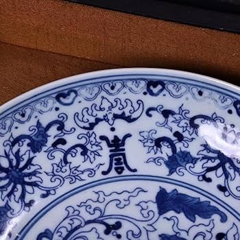 Amazon.co.jp: 中国古美術・旧蔵磁器・藍釉青花染付皿・純手描き