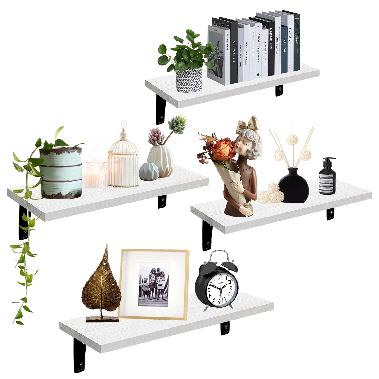 COCIVIVRE Rustic Floating Shelves Wall Mounted?Set of 4 Natural Wood