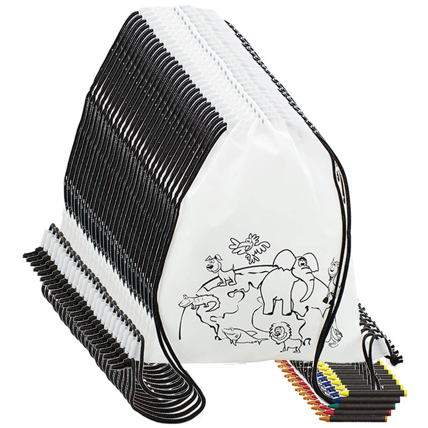 Partituki Lot of 10 Children's Backpacks to Color. Includes Colored Crayons. Ideal for Birthday Party Gifts, Communions...